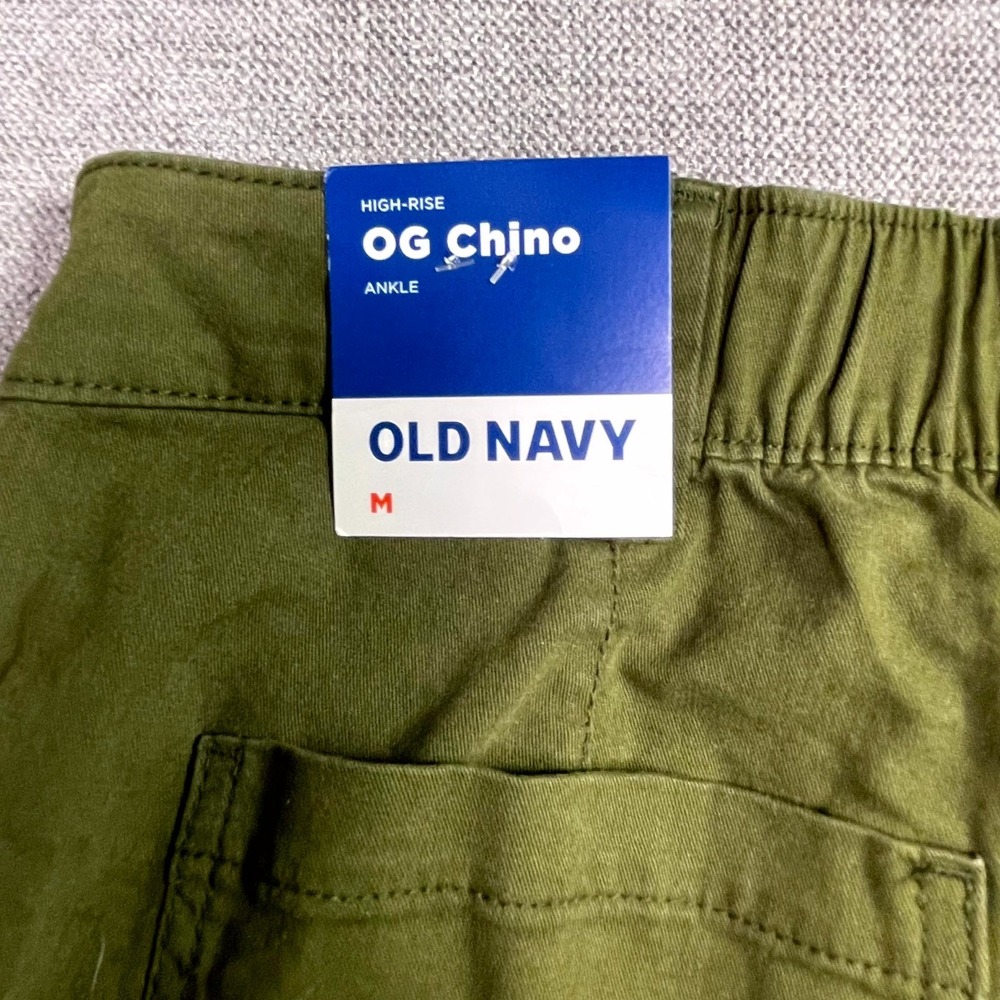 Old Navy OGC Chino Pants Womens Medium Olive Green High Waisted Tapered Straight - Picture 11 of 12